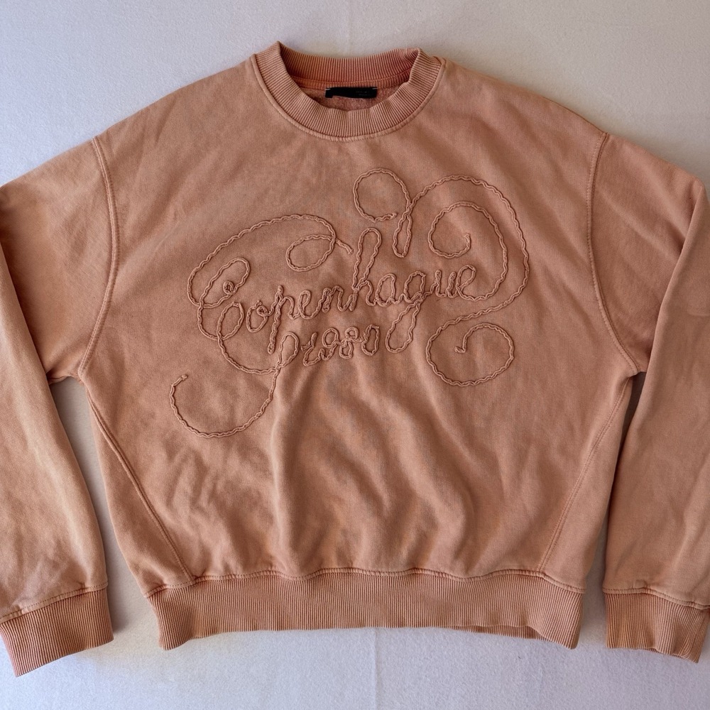 Zara Copenhague 1980 Embroidered Crewneck Sweatshirt Terracotta Pink Medium
